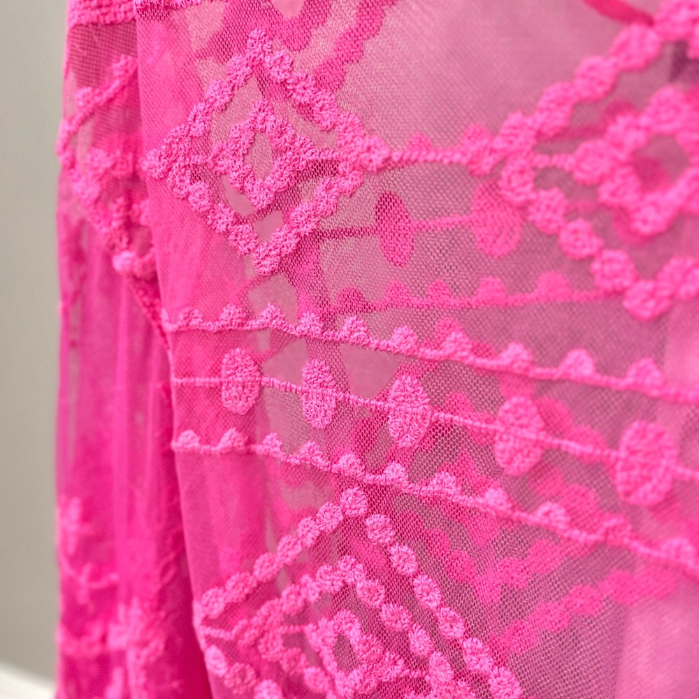Vince Camuto Hot Pink Boho Embroidered Swim Coverup Vacation Beach Pool - Picture 4 of 15